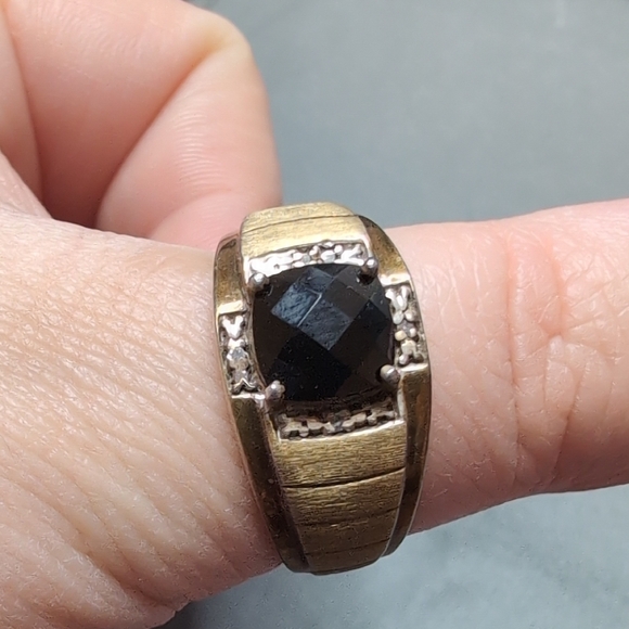 Men's Size 10 Silver 925 Ring With Black Stone And Accents - Picture 3 of 11